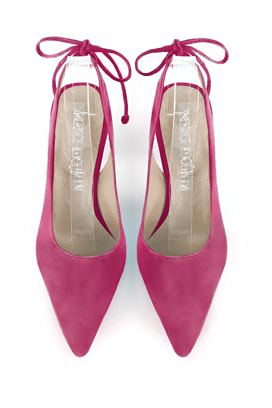 Fuschia pink women's slingback shoes. Pointed toe. High slim heel. Top view - Florence KOOIJMAN
